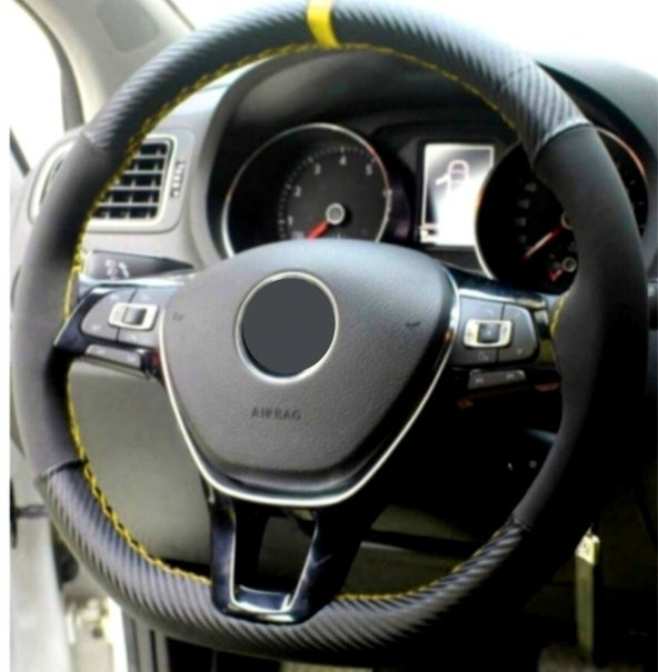 Fiat Fiorino Uyumludur (2010-2021) Dikmeli Direksiyon Kılıfı Carbon Desenli-alkantra Sarı Yüzük