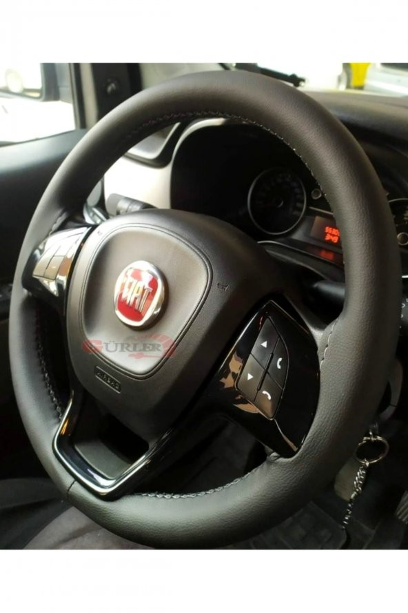Fiat Doblo (2010-2021) Uyumlu Dikmeli Direksiyon Kılıfı Soft Siyah (11cm) ürün görseli 1