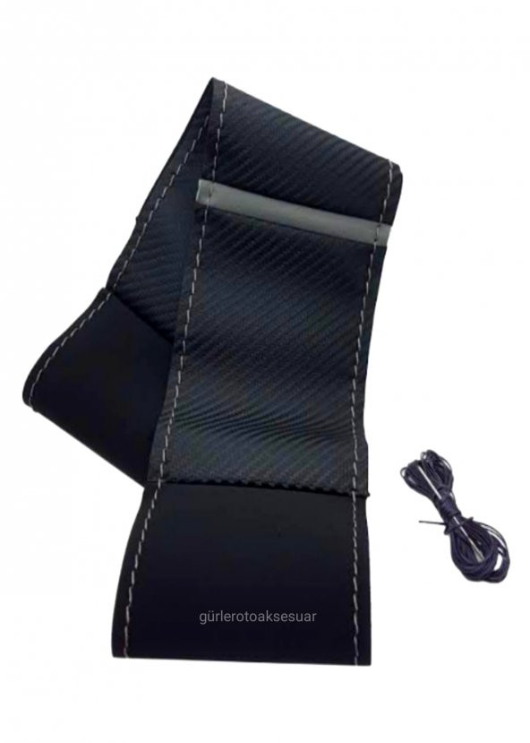 Vw Polo Uyumlu (2014-2018) Dikmeli Direksiyon Kılıfı Carbon Desenli-Alkantra Gri Yüzük - 2