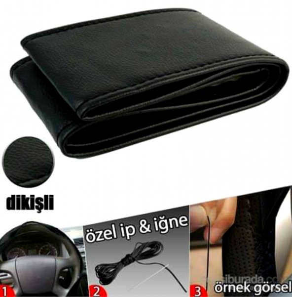 Fiat Doblo (2010-2021) Uyumlu Dikmeli Direksiyon Kılıfı Soft Siyah (11cm) - Resim 2