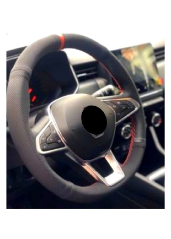 Renault Megane 4 Alkantra-Karbon Kırmızı Yüzüklü Direksiyon Kılıf