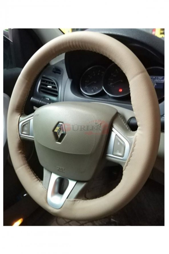 Renault Megane 2 Dikmeli Deri Direksiyon Kılıfı Esnek Kokusuz Bej Renk - 2