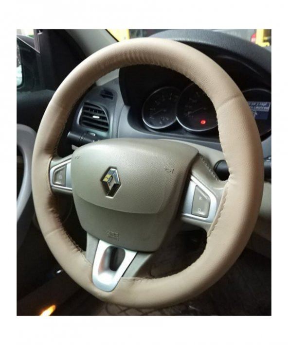 Renault Megane 3 Dikme Deri Direksiyon Kılıfı Esnek Kokusuz Bej Renk - Resim 2