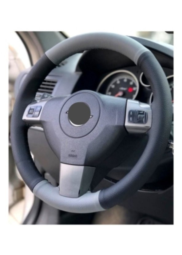 Opel İnsignia İki Renkli Dikmeli Direksiyon Kılıfı GRİ-SİYAH ürün görseli 1