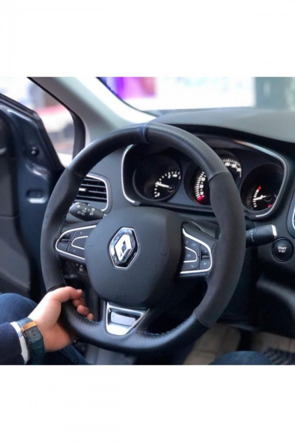 Renault Megane 4 Mavi Yüzüklü Alcantara Nubuk Deri Direksiyon Kılıfı