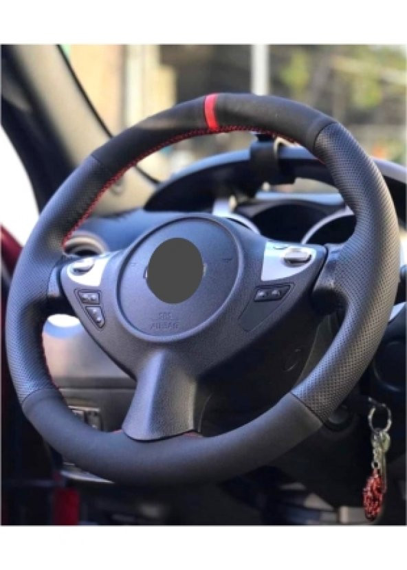 Nissan X Trail Kırmızı Yüzüklü Nubuk Noktalı Deri Direksiyon Kılıfı