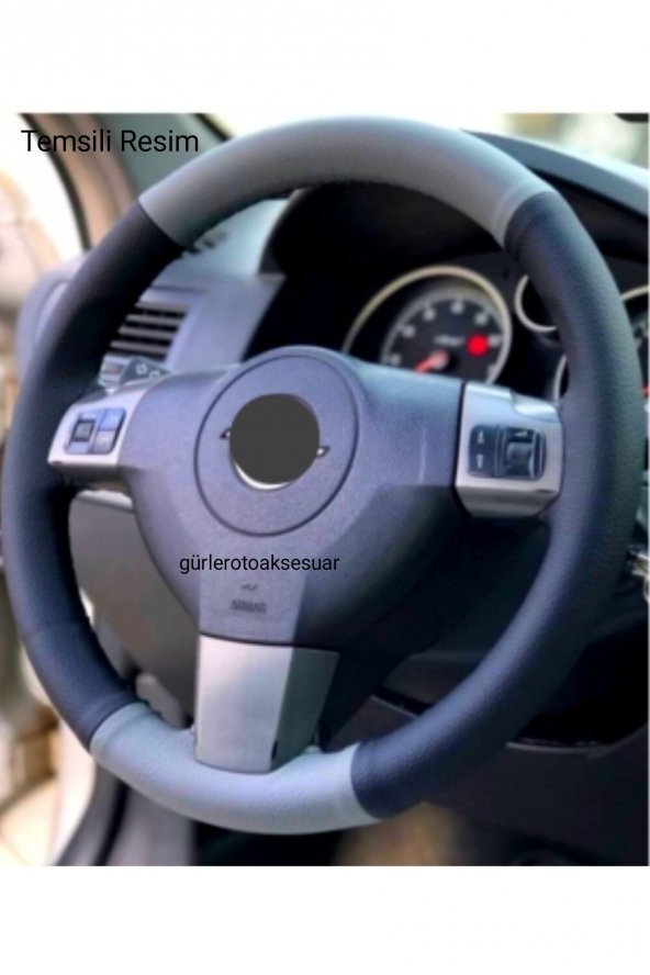 Opel Corsa C (2000-2006) Dikme Direksiyon Kılıfı Gri-Siyah(4prçlı)