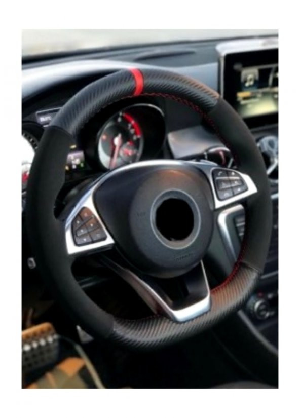 VW PASSAT B6 Kırmızı Yüzüklü Karbon Alkantra Dikmeli Dikmeli Direksiyon Kılıfı ürün görseli 1