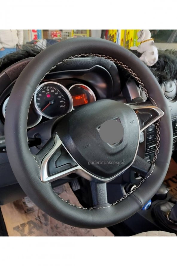Dacia Duster Direksiyon Kılıfı Dikmeli Soft Gri İpli Genişlik 11cm