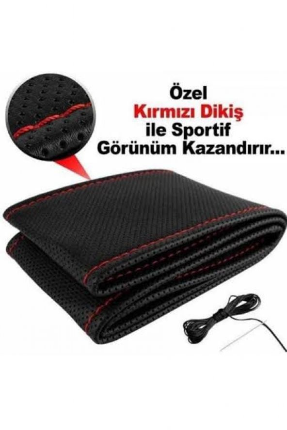 Dikmeli Direksiyon Kılıfı Noktalı Kırmızı İpli 37-39cm Çap-10CM