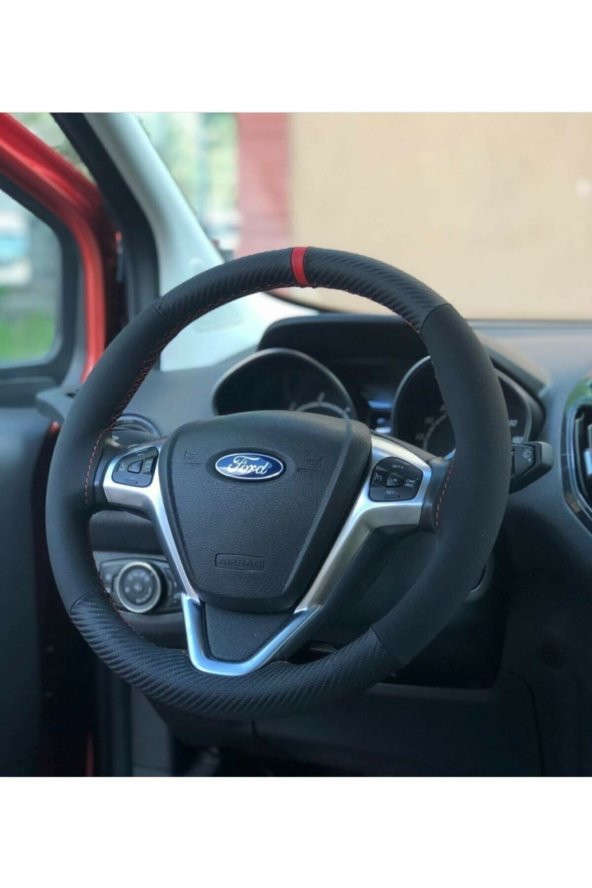 Opel Astra H Uyumlu Alkantra-Karbon Kırmızı Yüzüklü Direksiyon Kılıf - 2