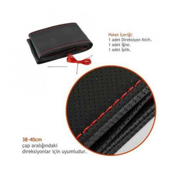 Fiat Doblo 2010 Ve Sonrası Dikmeli Direksiyon Kılıfı Noktalı Kırmızı İpli (11CM) - Resim 2