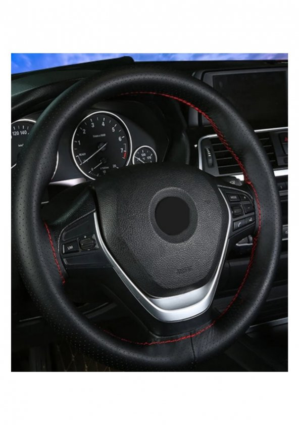 Fiat Doblo 2010 Ve Sonrası Dikmeli Direksiyon Kılıfı Noktalı Kırmızı İpli (11CM) - Resim 4