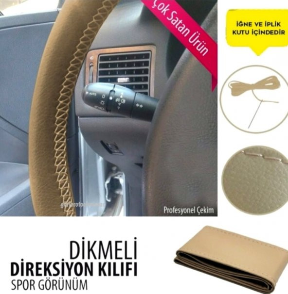 Ford Connect Uyumludur Dikmeli Direksiyon Kılıfı Bej Renk(10CM) - Resim 4