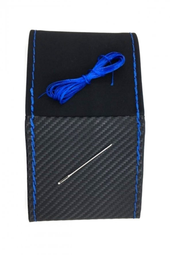 Universal Alkantra Karbon Dikmeli Direksiyon Kılıfı Mavi Yüzüklü - 3
