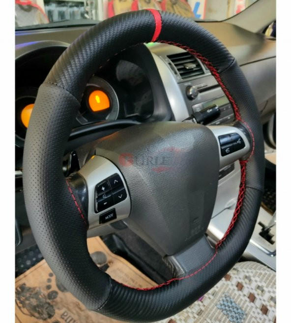 Universal Noktalı Karbon Dikmeli Direksiyon Kılıfı Kırmızı Yüzüklü-kırmızı Ipli - 2