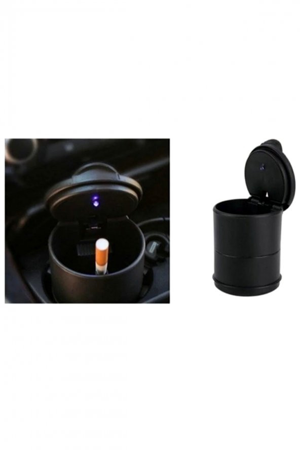 Universal Kül Tablası Kapaklı Led Işıklı Kokusuz Küllük Siyah - 3