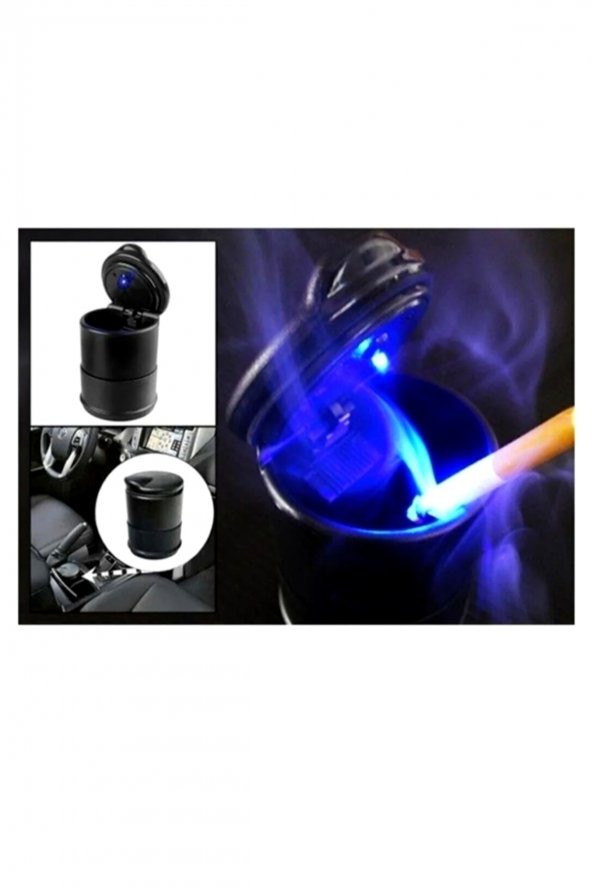 Universal Kül Tablası Kapaklı Led Işıklı Kokusuz Küllük Siyah - 4