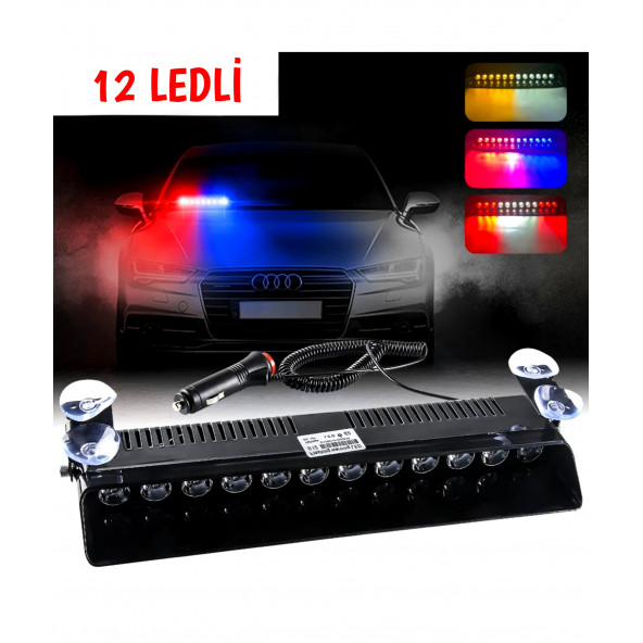 Carub 12 Ledli Çakar Vantuzlu Çakmaklık Girişli 12 Ledli Kırmızı-mavi 10 Modlu Profesyonel Çakar