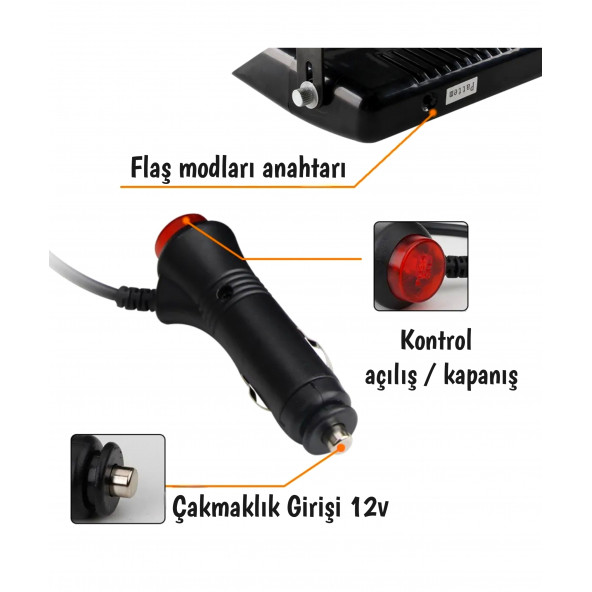 Carub 12 Ledli Çakar Vantuzlu Çakmaklık Girişli 12 Ledli Kırmızı-mavi 10 Modlu Profesyonel Çakar - 3