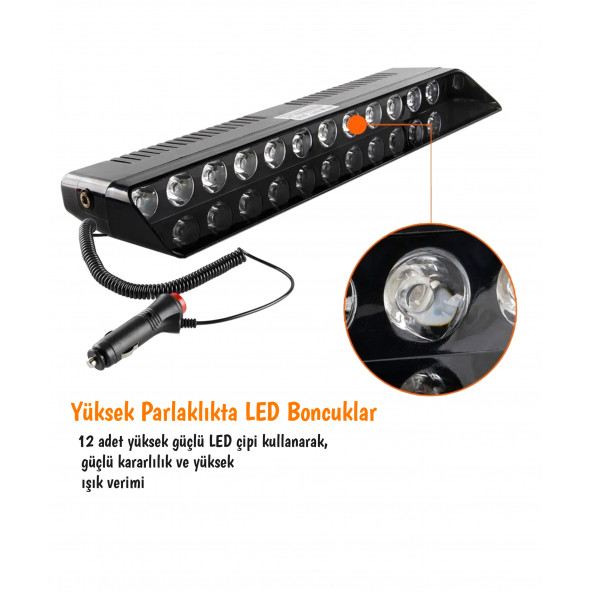 Carub 12 Ledli Çakar Vantuzlu Çakmaklık Girişli 12 Ledli Kırmızı-mavi 10 Modlu Profesyonel Çakar - 4