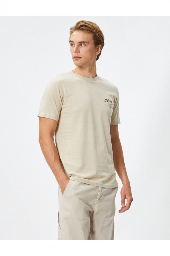 Uzakdoğu Baskılı Tişört Bisiklet Yaka Kısa Kollu Pamuklu ürün görseli