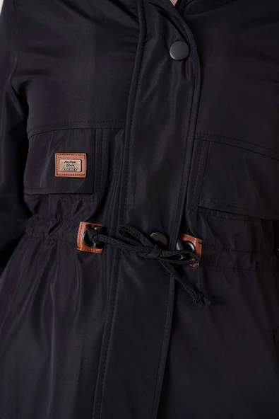 Armalı Bel Büzgülü Kaban Siyah - 3