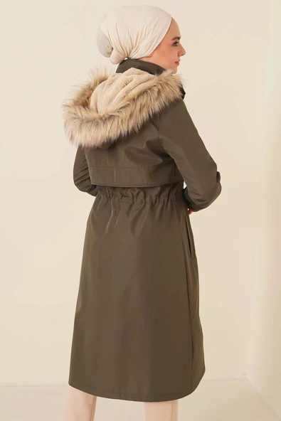 Armalı Bel Büzgülü Kaban Haki - 3