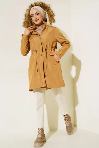 İçi Kürklü Beli İpli Kaban Camel - 2