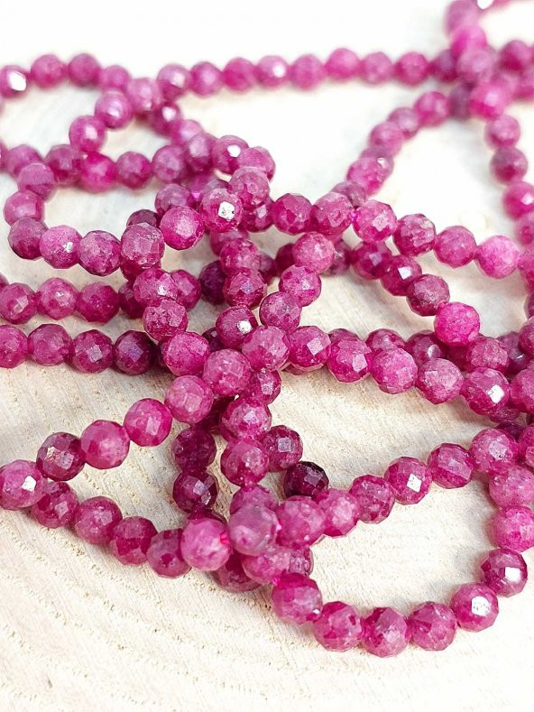 Yakut Taşı Faset Kesim YARIM Dizi 4mm (18cm uzunluğundadır) - 2