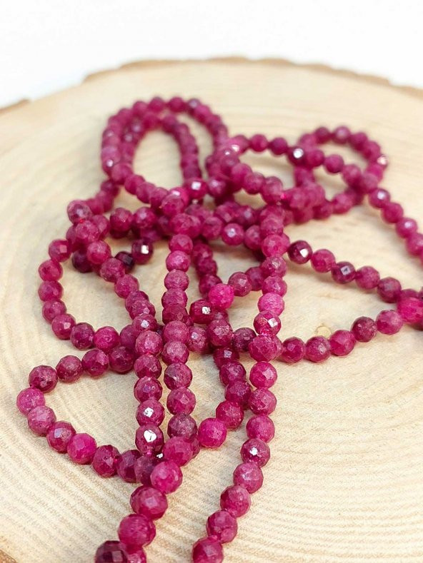 Yakut Taşı Faset Kesim YARIM Dizi 4mm (18cm uzunluğundadır) - 5