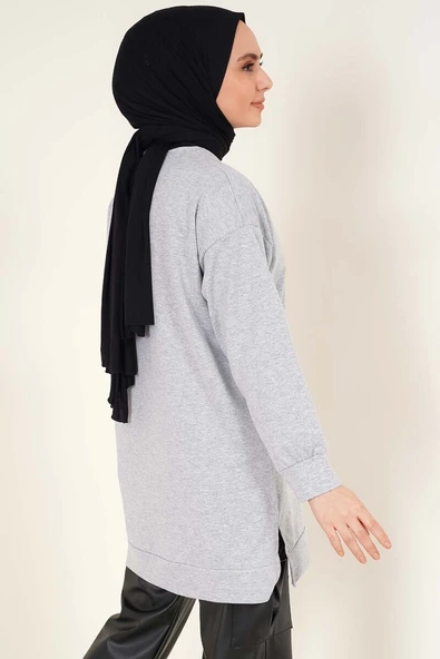 Arma Detaylı Yırtmaçlı Tunik Melanj Gri - Resim 3