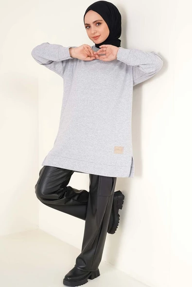 Arma Detaylı Yırtmaçlı Tunik Melanj Gri - Resim 2