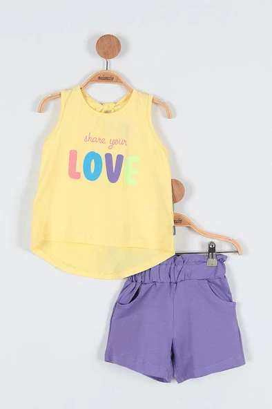 NAZAR LOVE BASKILI ŞORTLU KIZ ÇOCUK TAKIM - Resim 3