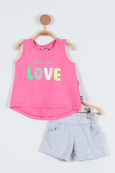 NAZAR LOVE BASKILI ŞORTLU KIZ ÇOCUK TAKIM ürün görseli