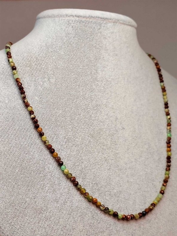 Krizopras Taşı 3mm 1000 Ayar Gümüş İpli Kolye (Sabit Klipsli) - Resim 2