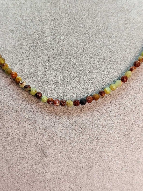 Krizopras Taşı 3mm 1000 Ayar Gümüş İpli Kolye (Sabit Klipsli) - Resim 5