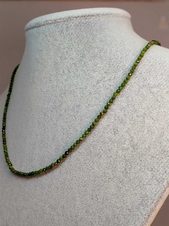 Diopsit Taşı 2mm 1000 Ayar Gümüş İpli Kolye (Sabit Klipsli) - Resim 2