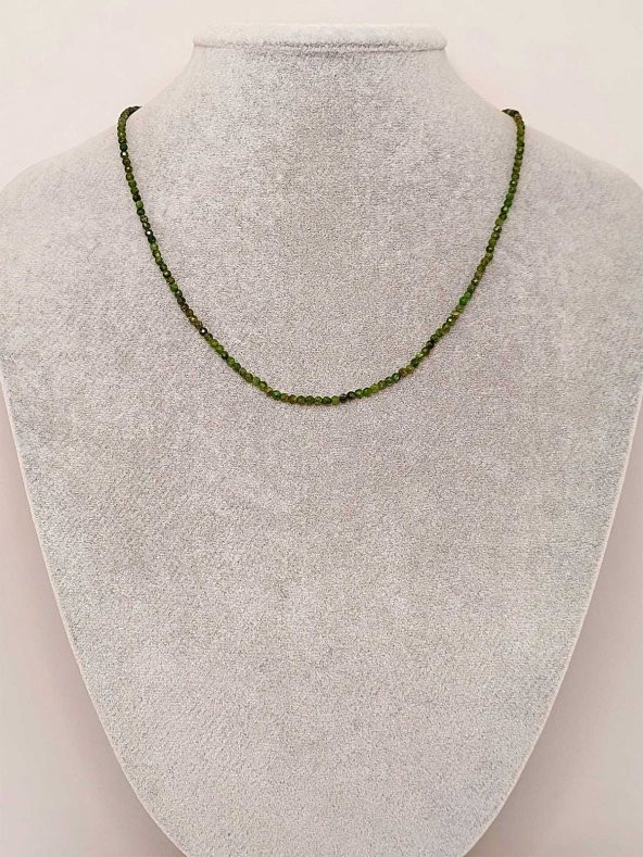 Diopsit Taşı 2mm 1000 Ayar Gümüş İpli Kolye (Sabit Klipsli) - Resim 3