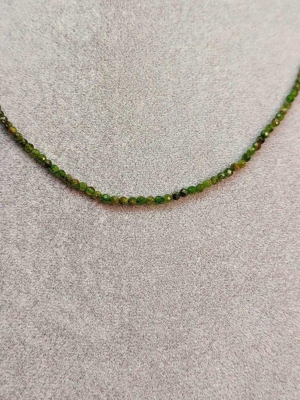 Diopsit Taşı 2mm 1000 Ayar Gümüş İpli Kolye (Sabit Klipsli) - Resim 4