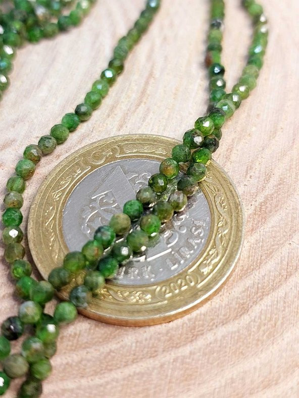 Diopsit Taşı 2mm 1000 Ayar Gümüş İpli Kolye (Sabit Klipsli) - Resim 5