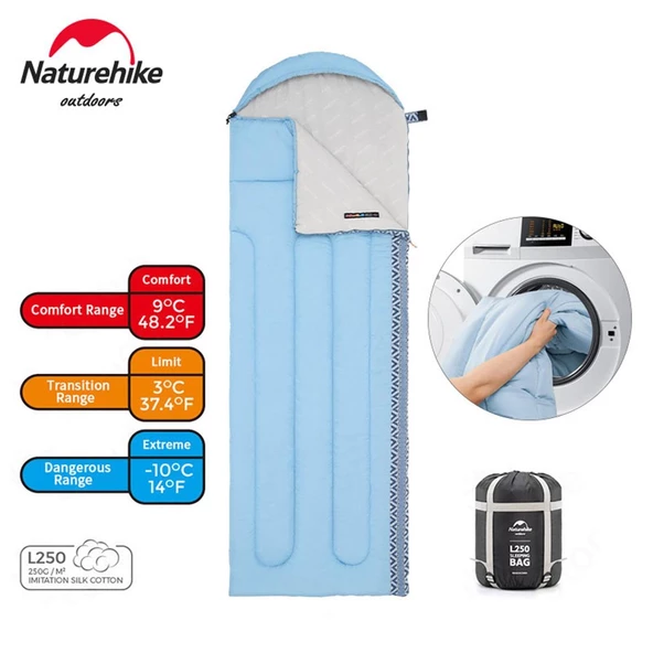 Naturehike L250 Zarf Tarzı Kapüşonlu Uyku Tulumu -10°C  Gri Right