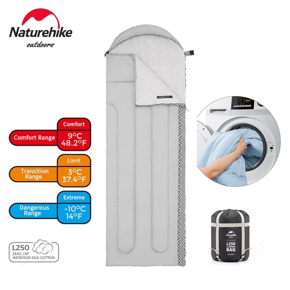 Naturehike L250 Zarf Tarzı Kapüşonlu Uyku Tulumu -10°C  Gri Right - 3