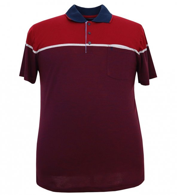 Büyük Beden Erkek Tişört Polo Yaka Pike Bordo Cepli