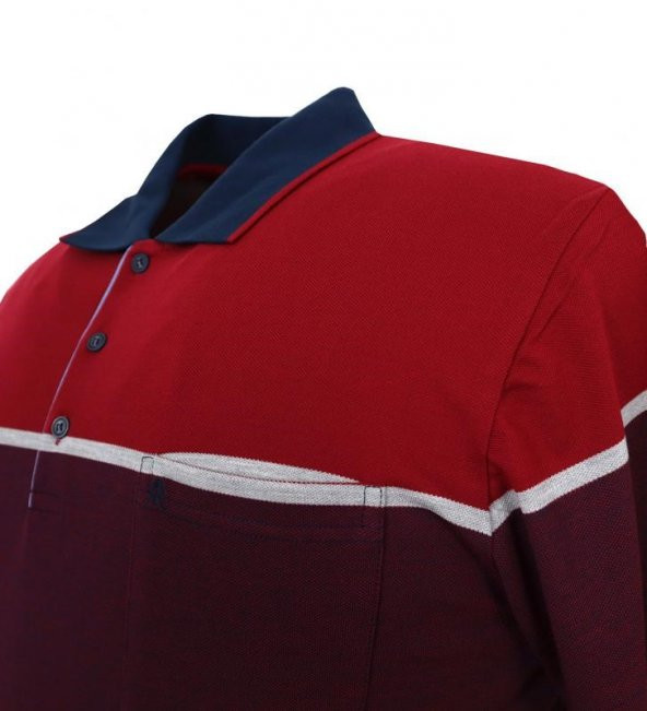 Büyük Beden Erkek Tişört Polo Yaka Pike Bordo Cepli - 3