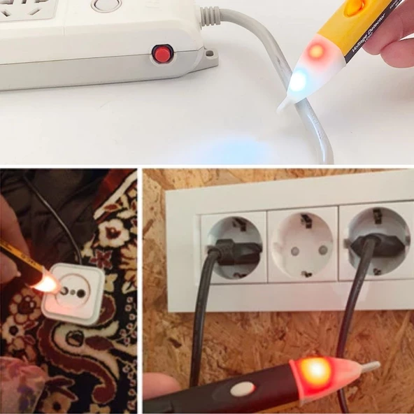 Elektrik Kaçak Dijital Kontrol Kalemi Cihazı -Dedektörlü Temassız Işıklı Kablo Voltaj Test - 5