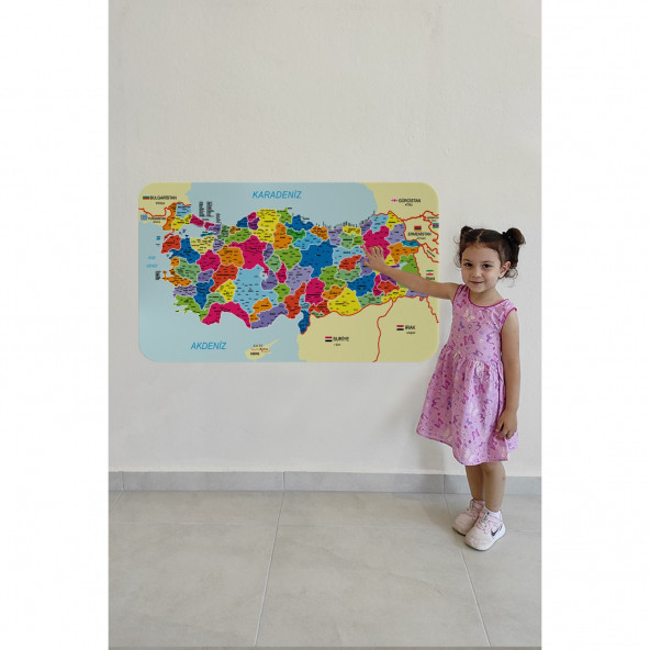 Eğitici ve Öğretici Detaylı Dekoratif Komşulu Türkiye Haritası Duvar Sticker 135 x 80 cm - 3