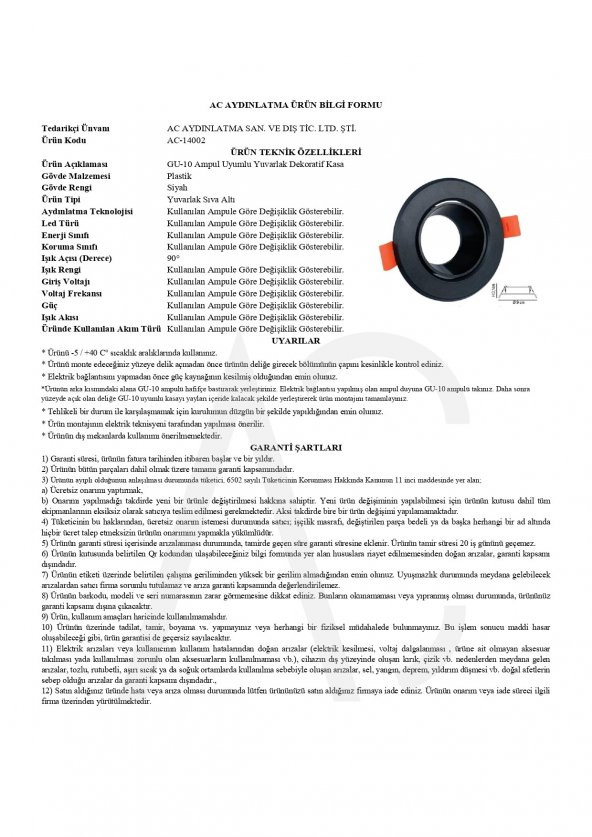 Gu10 Dekoratif Yuvarlak Plastik Kasa Siyah 2 Adet - 2
