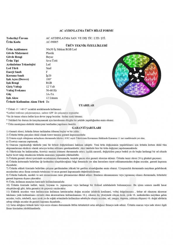 İç Mekan 3 Çip Şerit Led Rgb 5mt - 2