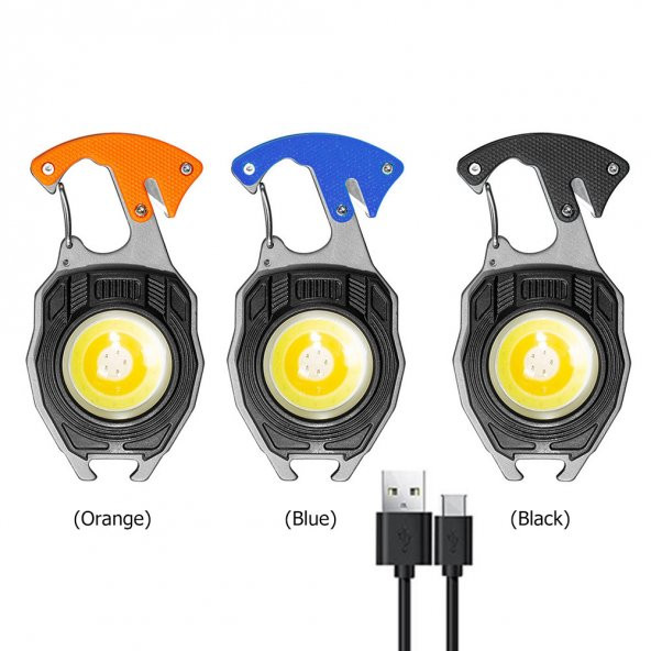 Ultra Güçlü Led Karabina Combat 12 Mod Anahtarlık Çakmak Düdük Bıçak Type-C  Şarj  3 renk Led - 3